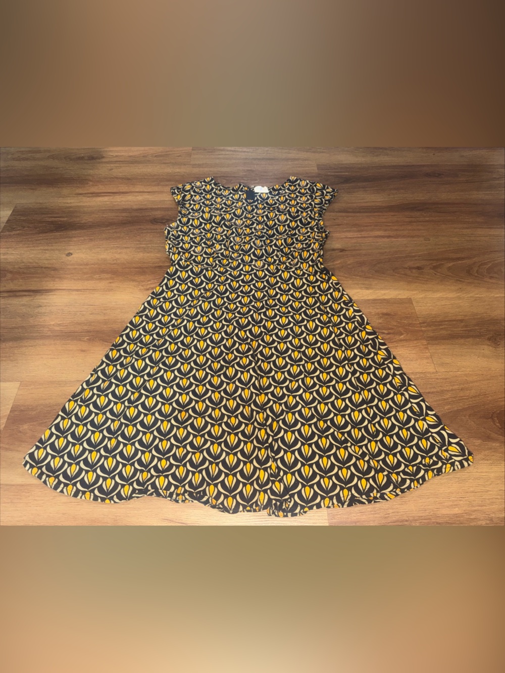 Mata Traders Gold and Navy Patterned 100% Cotton Dress Medium
